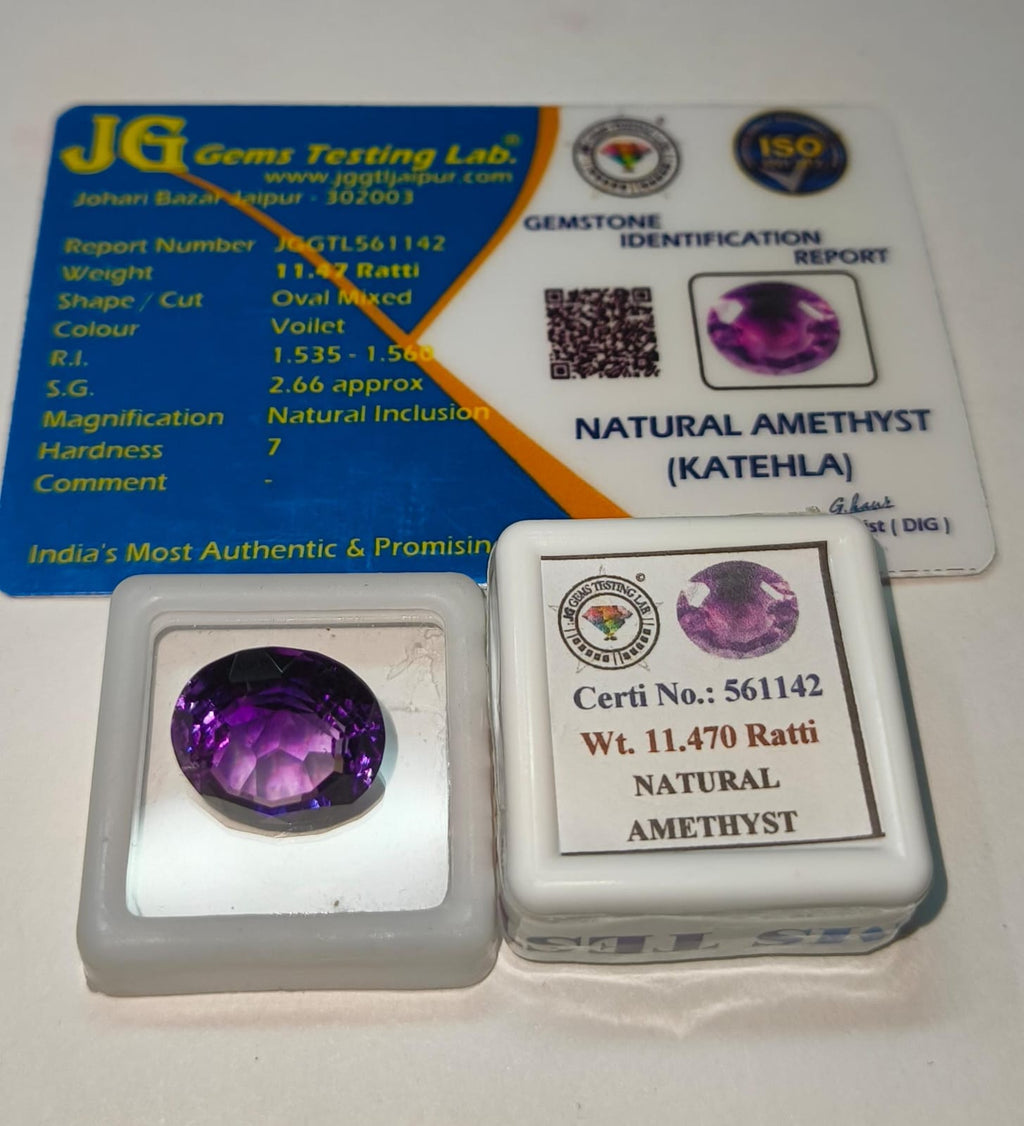Natural Amethyst (Jamunia) 11.47 Ratti Certified Purple Gemstone for Astrology & Jewelry
