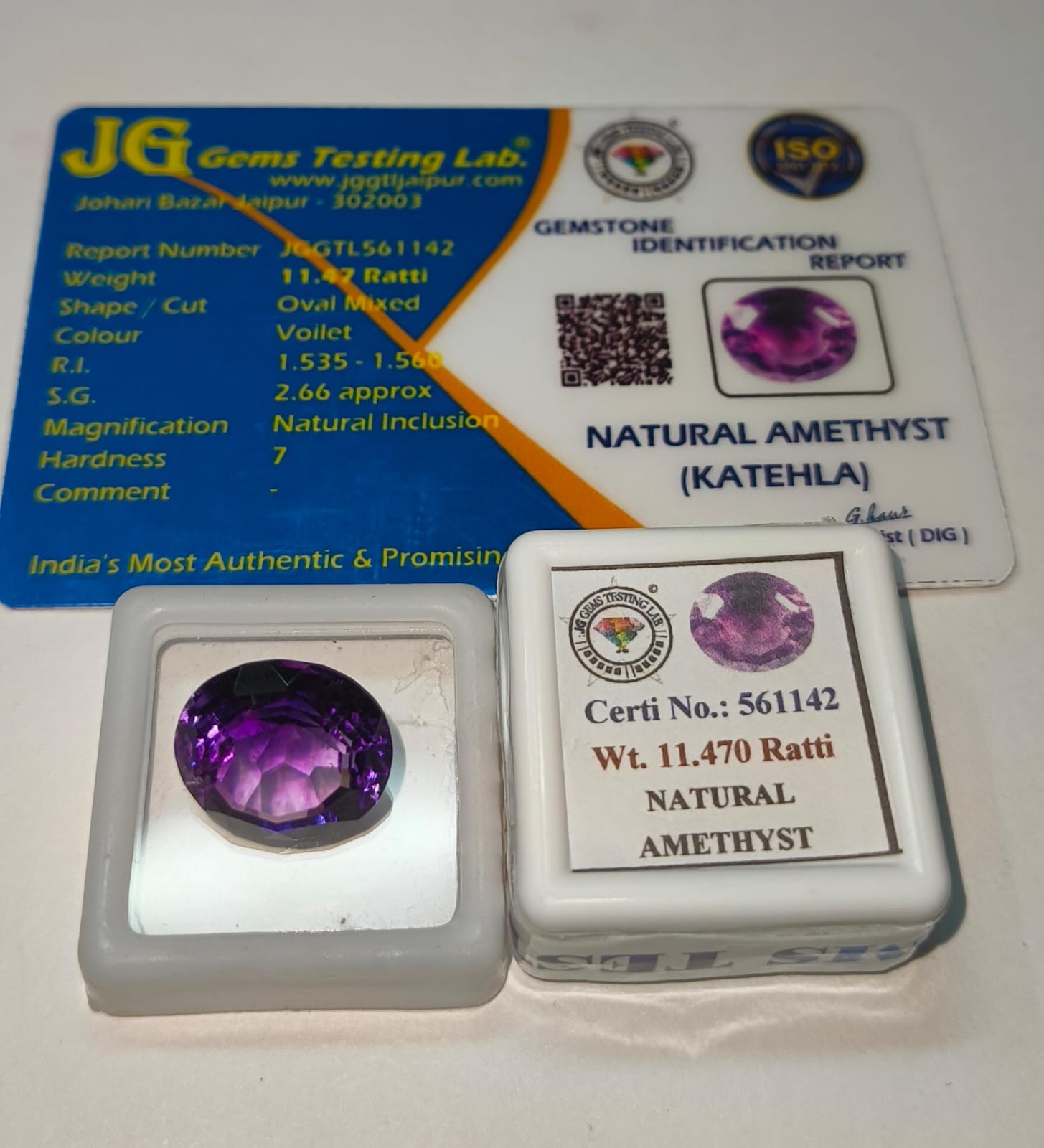 Natural Amethyst (Jamunia) 11.47 Ratti Certified Purple Gemstone for Astrology & Jewelry