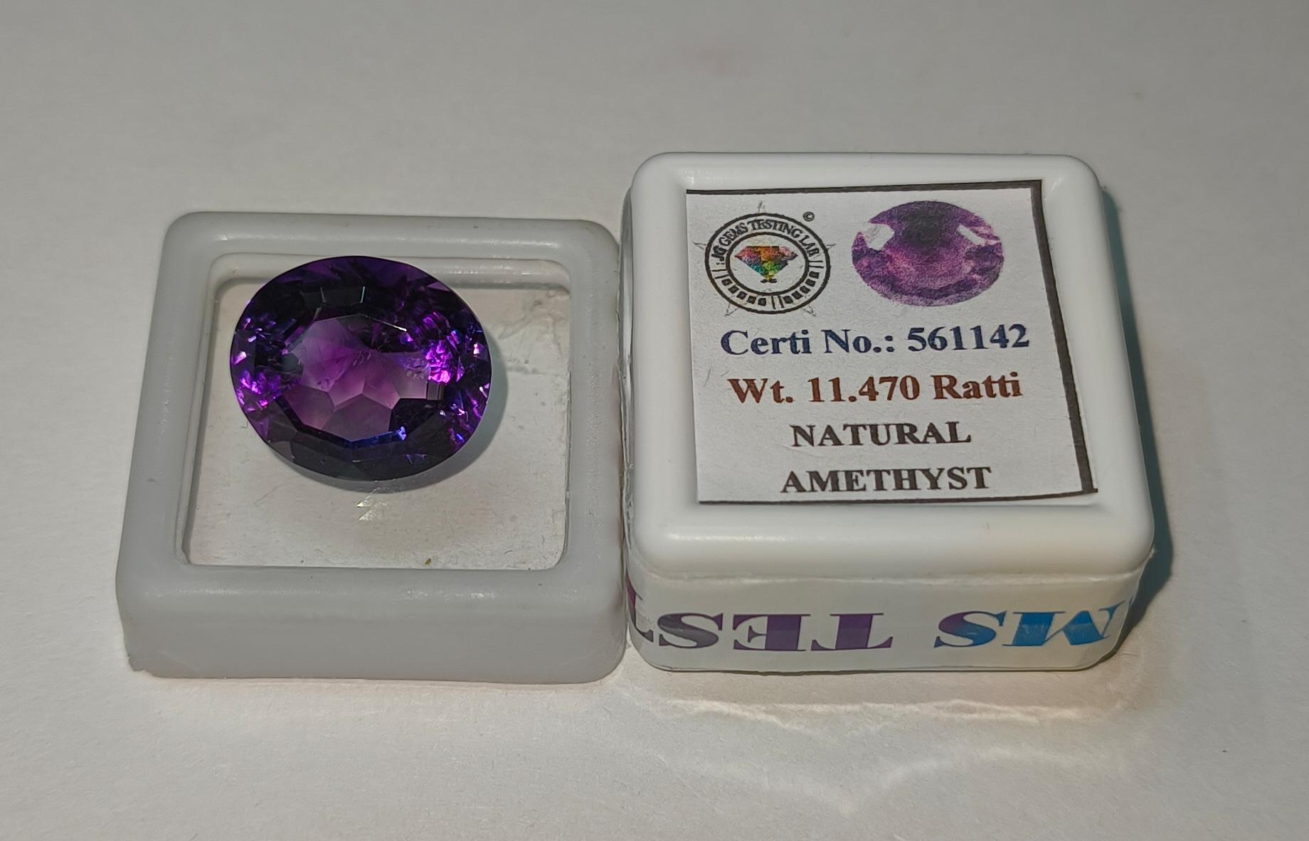 Natural Amethyst (Jamunia) 11.47 Ratti Certified Purple Gemstone for Astrology & Jewelry