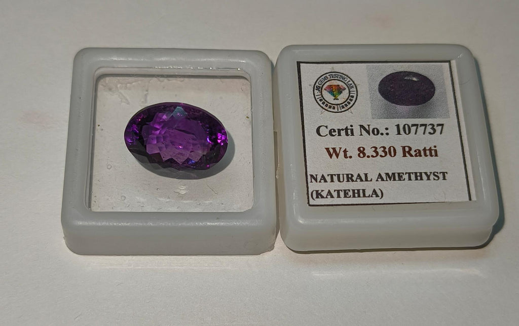 Original 8.33 Ratti Amethyst (Jamunia) – Natural Certified Purple Quartz Gemstone for Ring & Pendant