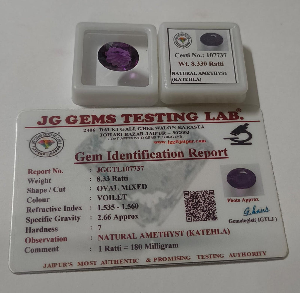 Original 8.33 Ratti Amethyst (Jamunia) – Natural Certified Purple Quartz Gemstone for Ring & Pendant