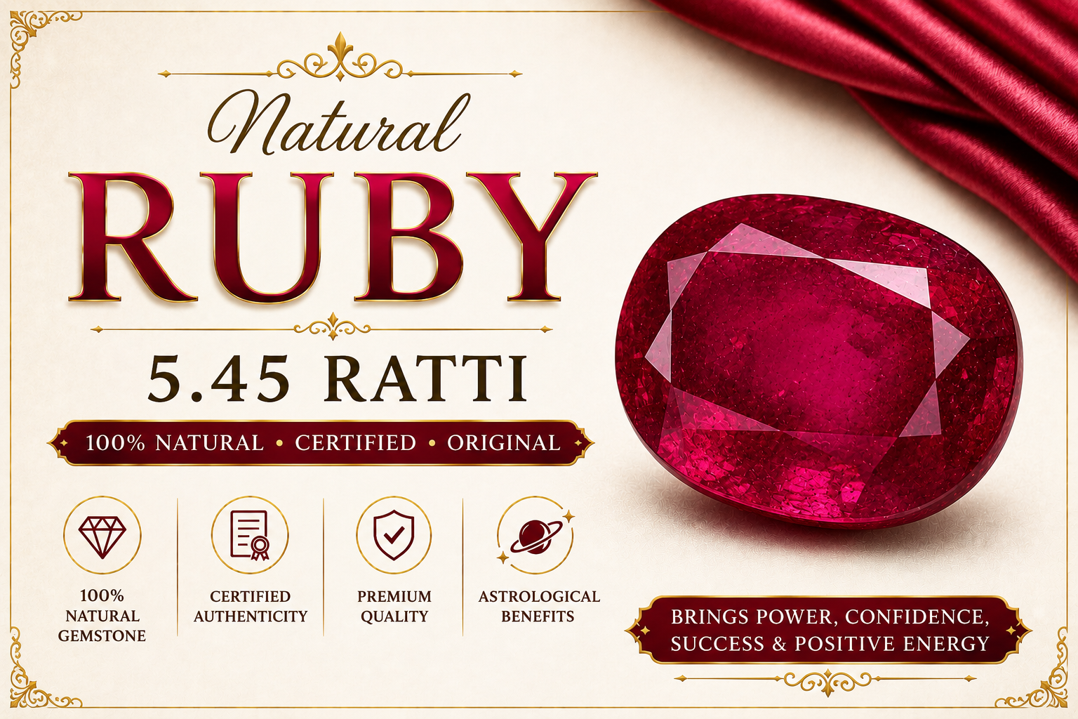 Natural Ruby (Manik) 5.45 Ratti | Original Certified Astrological Gemstone