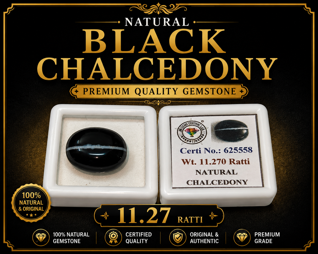 Natural Black Chalcedony (Sulemani Hakik) 11.27 Ratti Certified Loose Gemstone