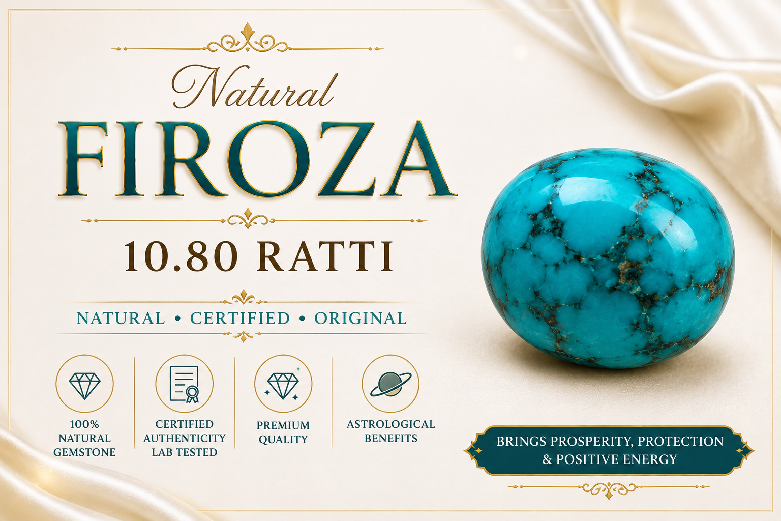 Natural Firoza (Turquoise) 10.80 Ratti | Original Certified Astrological Gemstone