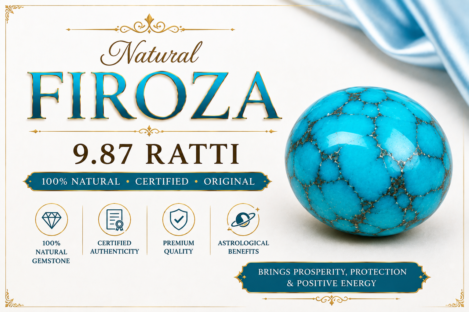 Natural Firoza (Turquoise) 9.87 Ratti | Original Certified Astrological Gemstone