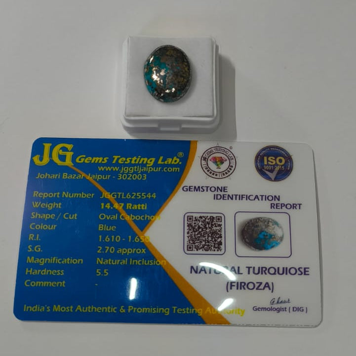 Natural Iranian Firoza (Turquoise) 14.47 Ratti Certified Gemstone | Original Persian Blue Firoza Stone for Ring & Pendant