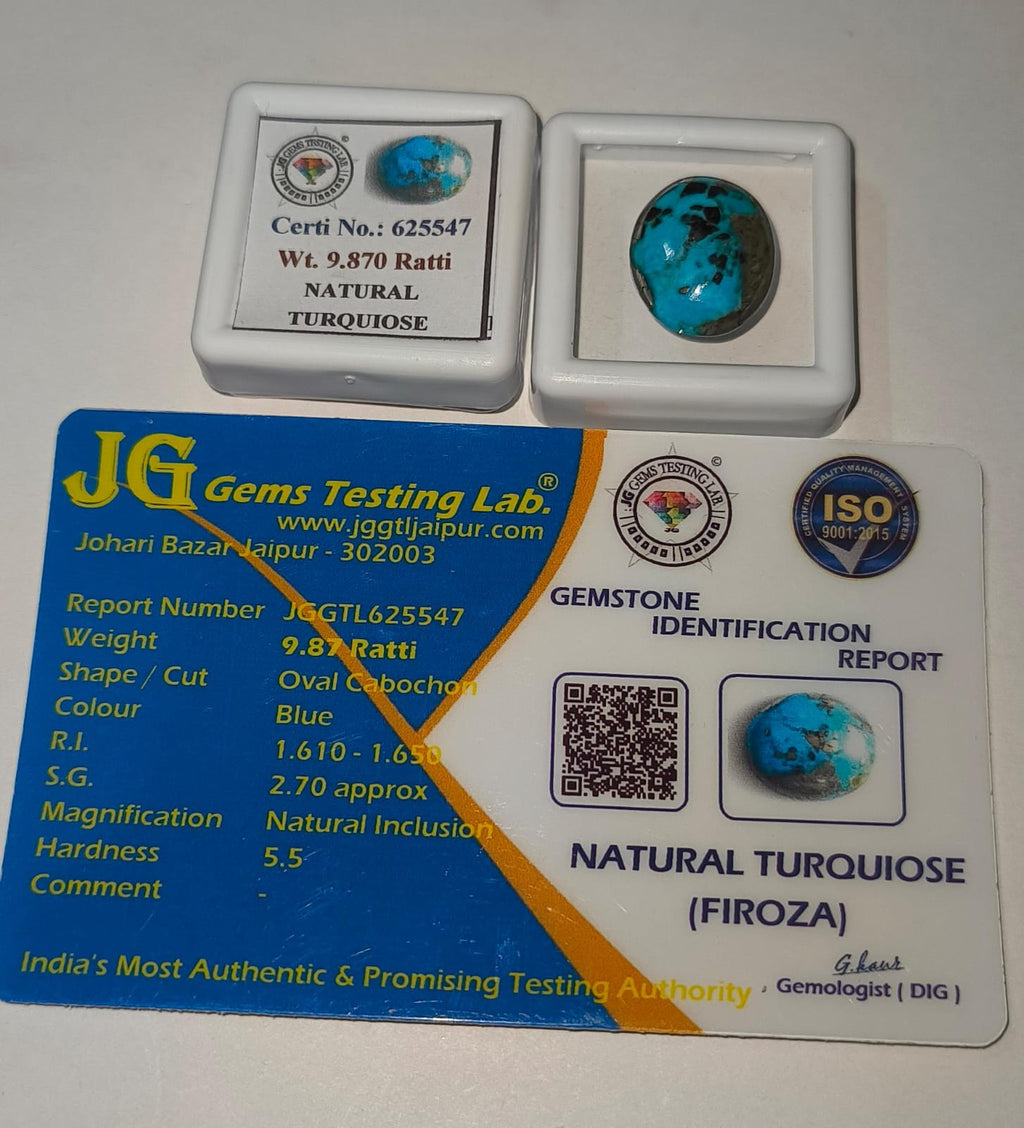 Natural Firoza (Turquoise) 9.87 Ratti | Original Certified Astrological Gemstone