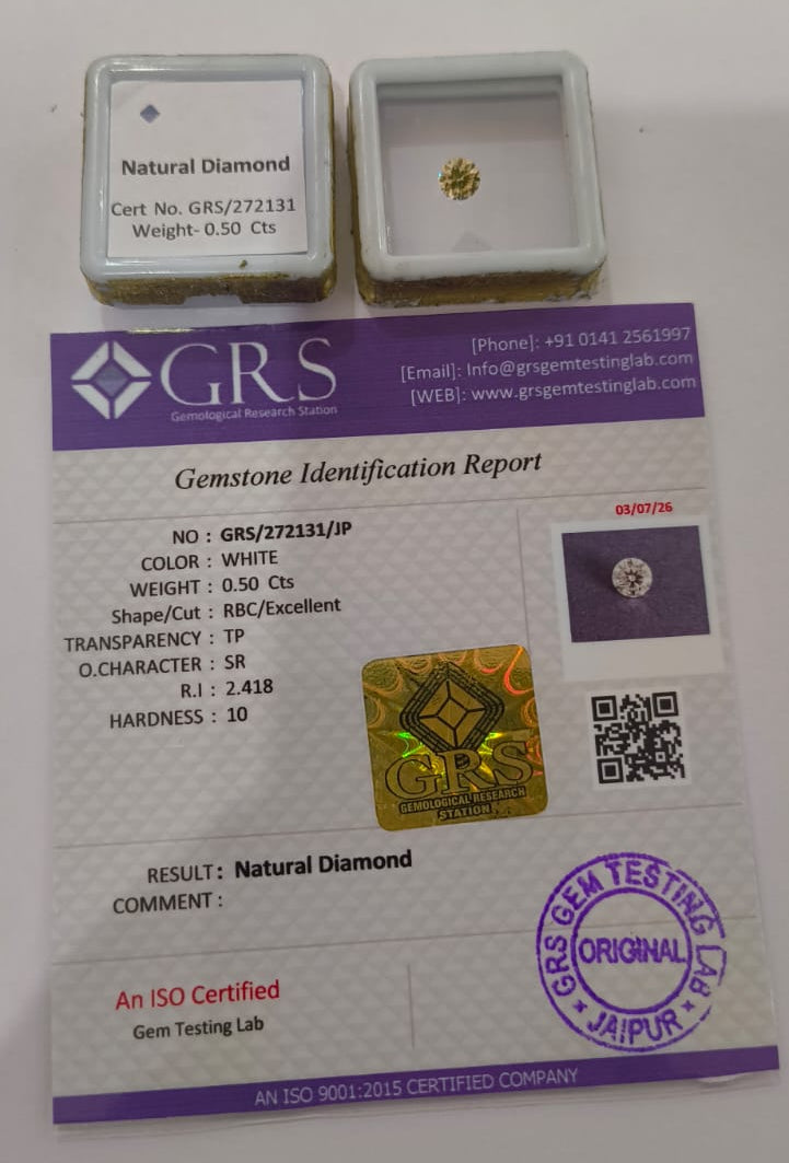 Natural Diamond 0.50 Ratti (Approx. 0.45 Carat) | Certified Genuine White Diamond | Excellent Clarity RBC Cut Diamond for Ring & Jewellery