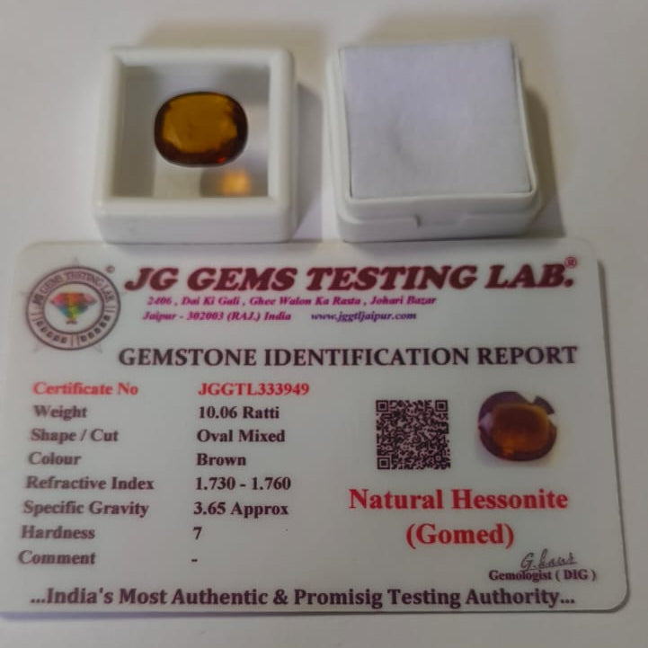 Natural Gomed (Hessonite Garnet) 10.60 Ratti (9.54 CTS) Certified Gemstone – Natural Honey Brown Ceylon Gomed for Rahu – Astrological Gem