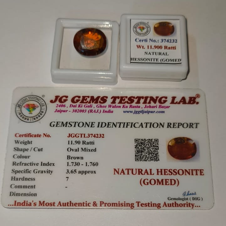 Natural Hessonite Garnet (Gomed) 11.90 Ratti | Certified Premium Ceylon Gomed Stone for Rahu | Astrological Gemstone