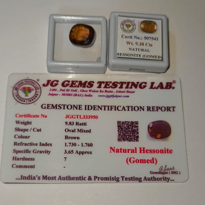 Natural Hessonite (Gomed) 9.83 Ratti (8.95 cts) | Certified Premium Rahu Gemstone | Natural Brown Hessonite Stone