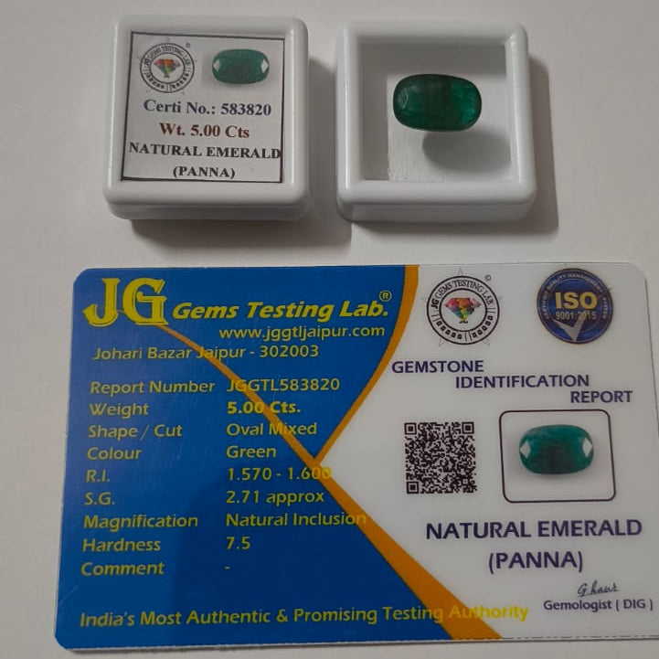 Natural Panna (Emerald) 5 CTS – Certified Natural Green Emerald Gemstone | Premium Quality Panna | Original Emerald for Ring & Pendant | Astrological Gemstone & Gifting