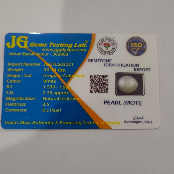 "Natural Pearl (Moti) 11.11 ratti Gemstone – Premium Quality Original Chandra Mani for Jewellery"