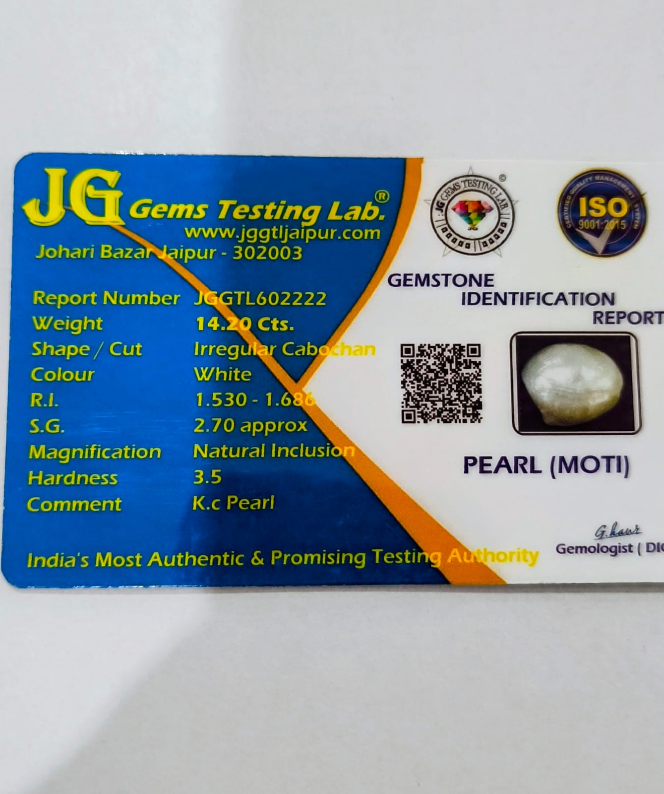 Natural Pearl (Moti) 14.20 Cts – Premium Quality Original Chandra Mani Gemstone.