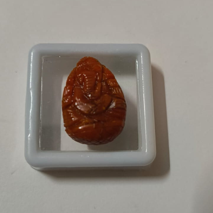 Natural Red Coral (Moonga) Ganesh Ji 14.44 Ratti (Approx. 12.99 Carat) | Certified Ganesh Coral Gemstone | Original Red Coral for Pendant, Puja, Gifting & Collection