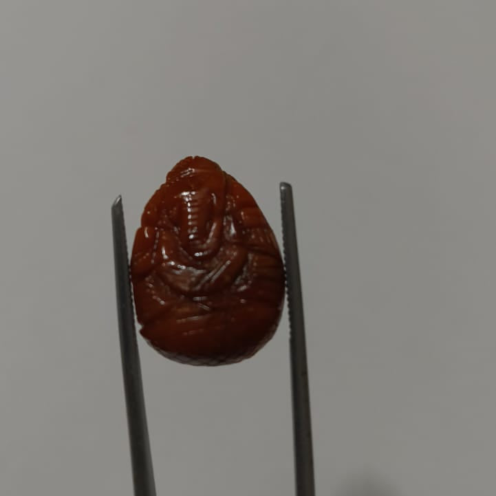Natural Red Coral (Moonga) Ganesh Ji 14.44 Ratti (Approx. 12.99 Carat) | Certified Ganesh Coral Gemstone | Original Red Coral for Pendant, Puja, Gifting & Collection
