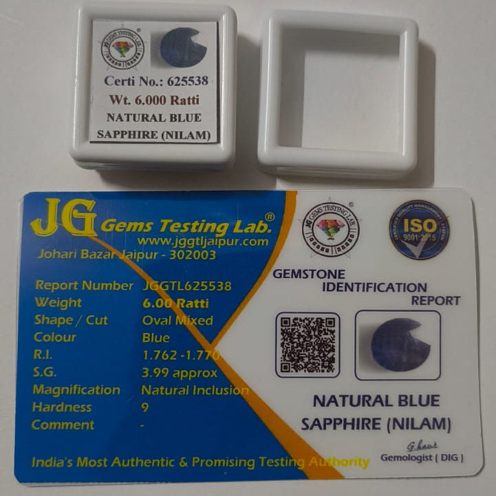 Natural Thai Blue Sapphire (Neelam) 6 Ratti – Certified Genuine Blue Sapphire Gemstone | Premium Thai Neelam | Original Natural Sapphire for Ring & Pendant | Astrological Gemstone