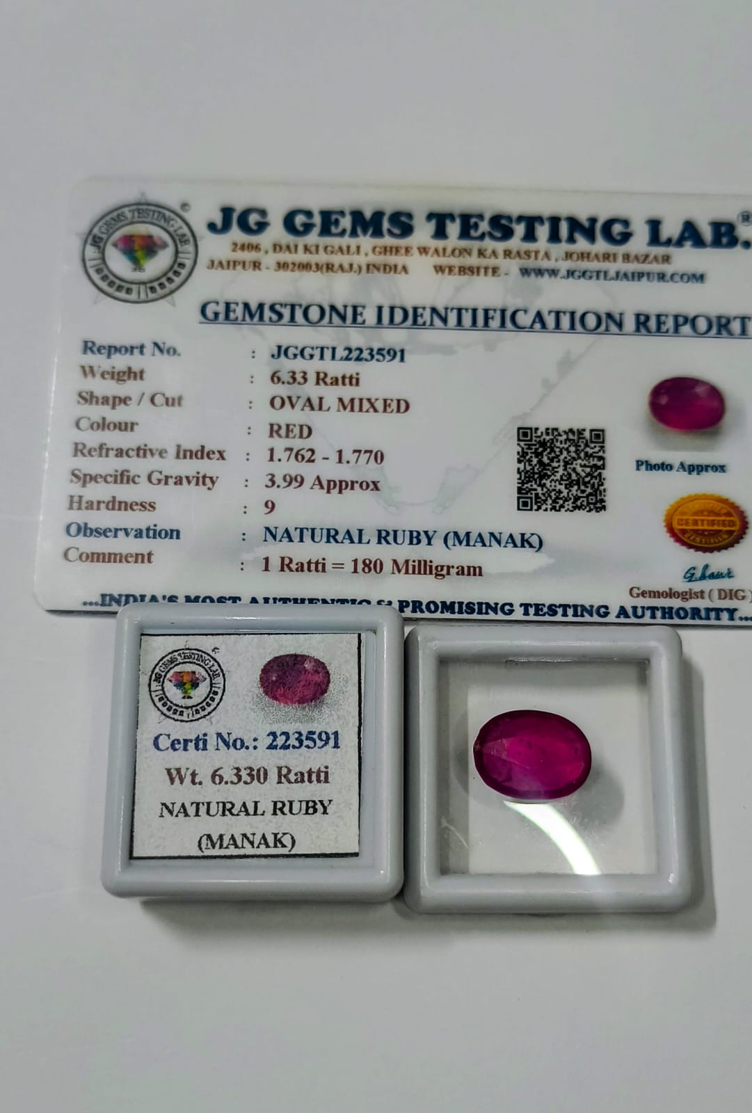 Natural Thai Ruby (Manik) 6.33 Ratti (5.76 Carat) Certified Blood Red Gemstone | Original Burmese-Style Ruby for Ring & Pendant | Astrological Gem