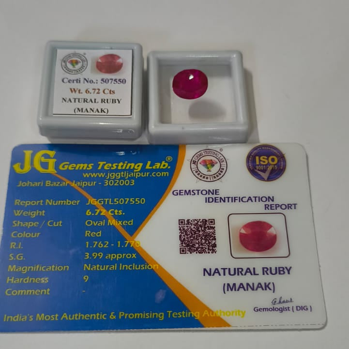 Natural Thai Ruby 6.72 CTS (7.47 Ratti) Certified Gemstone – Premium Red Manik – Natural Thailand Ruby for Astrology & Fine Jewellery