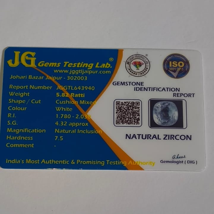 Natural White Zircon 5.82 Ratti (Approx. 5.34 Carat) – Certified White Zircon Gemstone | Brilliant Cut | Astrological Gemstone