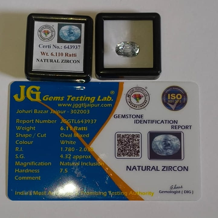 Natural White Zircon 6.11 Ratti (Approx. 5.61 Carat) – Certified White Zircon Gemstone | Brilliant Sparkle | Astrological Gemstone