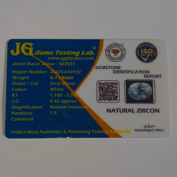Natural White Zircon 6.11 Ratti (Approx. 5.61 Carat) – Certified White Zircon Gemstone | Brilliant Sparkle | Astrological Gemstone
