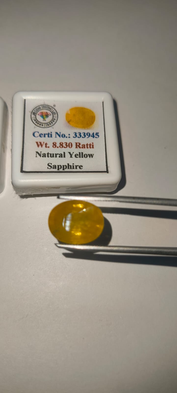 Natural Thai Yellow Sapphire (Pukhraj) 8.83 Ratti Certified Gemstone for Astrology & Jewelry