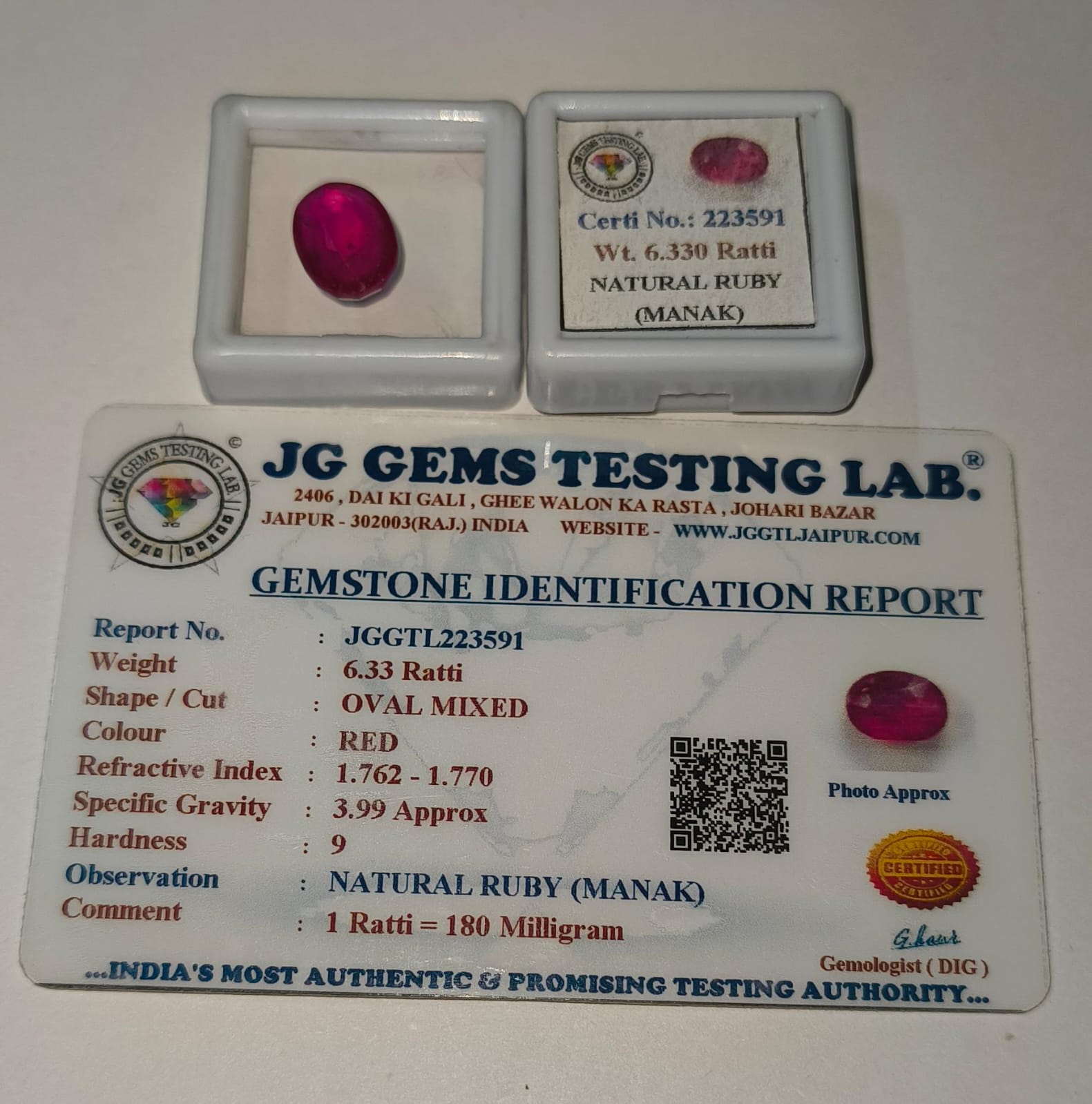 Natural Ruby (Manik) 6.33 Ratti | Certified Deep Red Precious Gemstone | Oval Mixed Cut