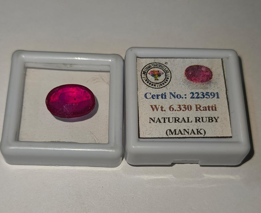Natural Ruby (Manik) 6.33 Ratti | Certified Deep Red Precious Gemstone | Oval Mixed Cut