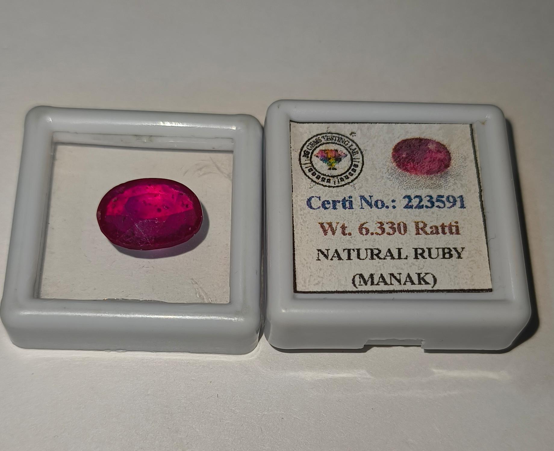 Natural Ruby (Manik) 6.33 Ratti | Certified Deep Red Precious Gemstone | Oval Mixed Cut