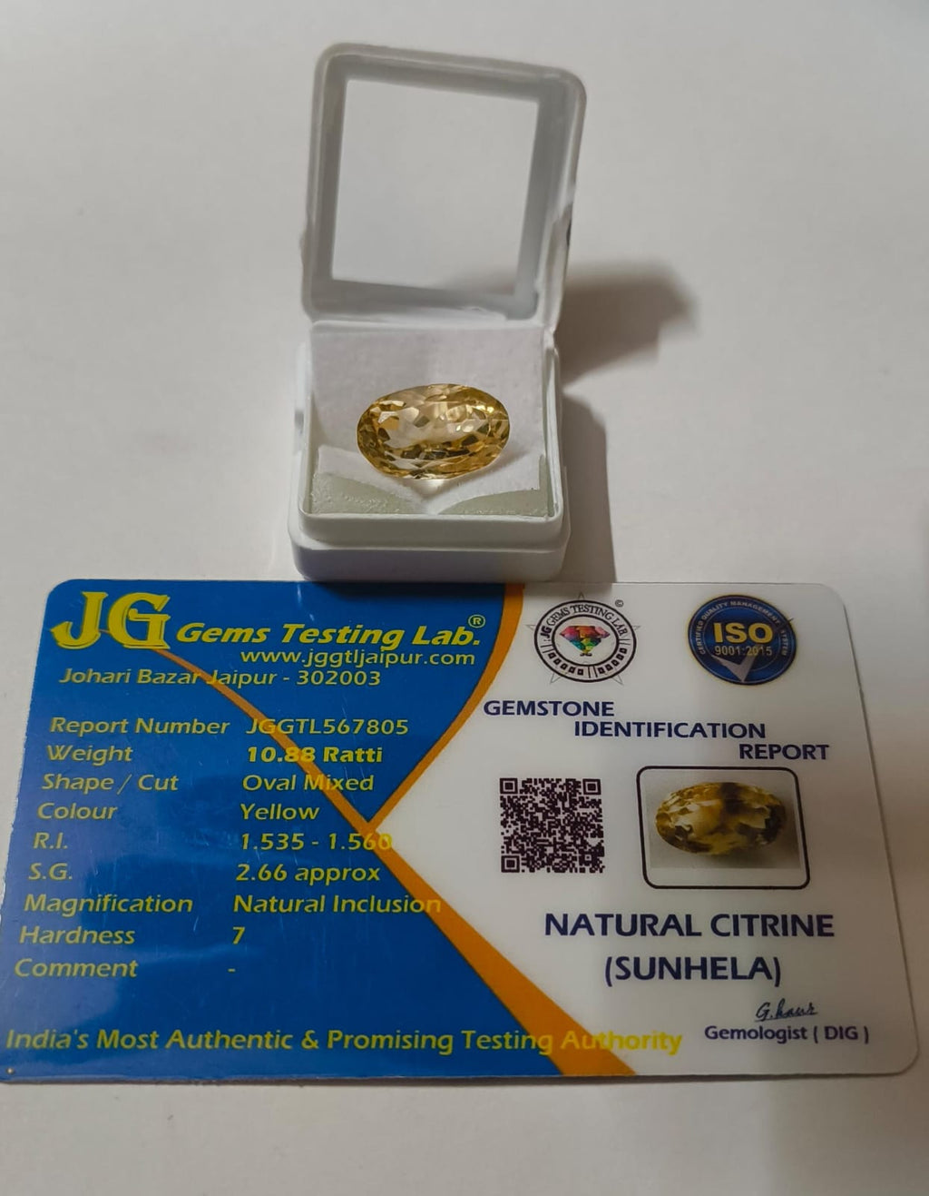 Natural Sunhela (Citrine) 10.88 Ratti | Original Certified Yellow Gemstone for Astrology