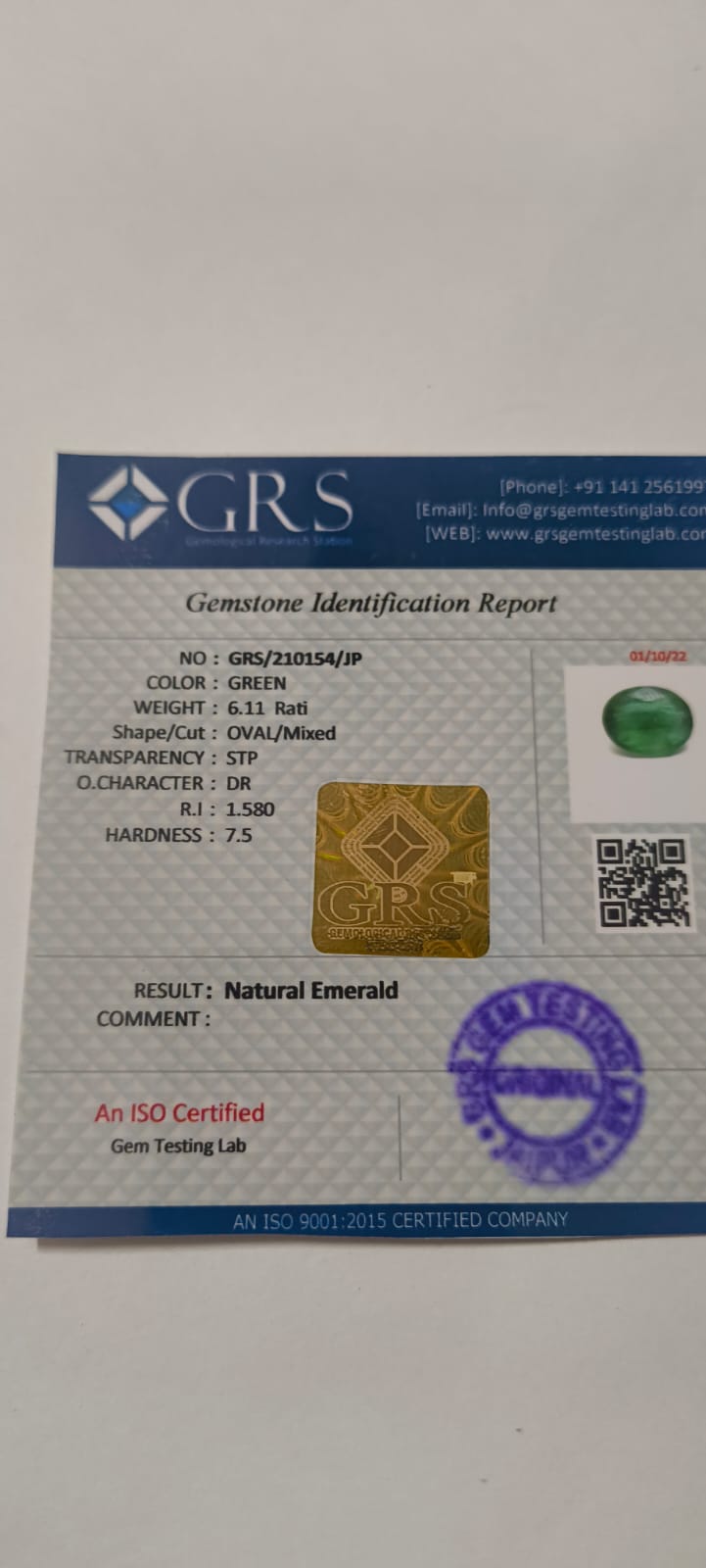 Natural Zambia Panna (Emerald) Approx. 6.11 Ratti | Certified Premium Green Gemstone