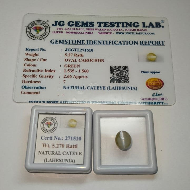 Natural Cats Eye (Lehsunia) 5.27 Ratti – Premium Certified Gemstone