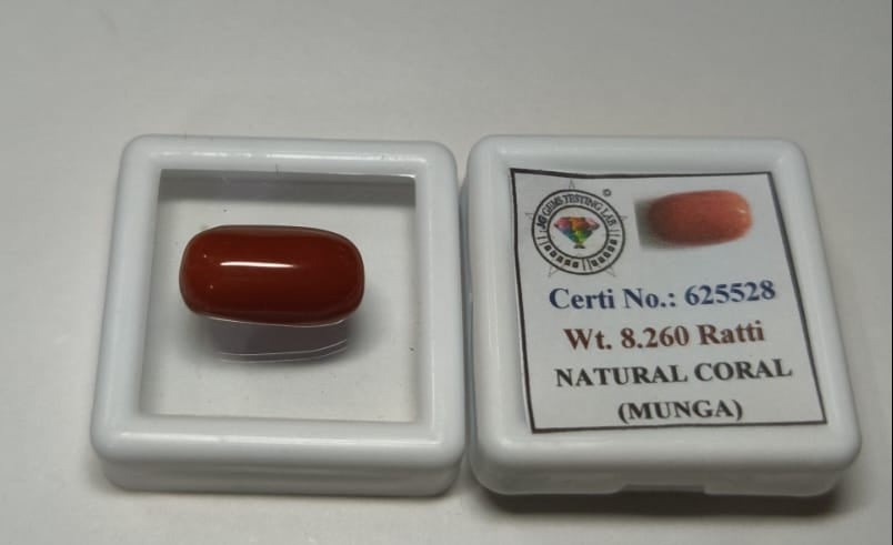 Natural Red Coral (Moonga) Gemstone – 8.26 Ratti | Certified | Untreated