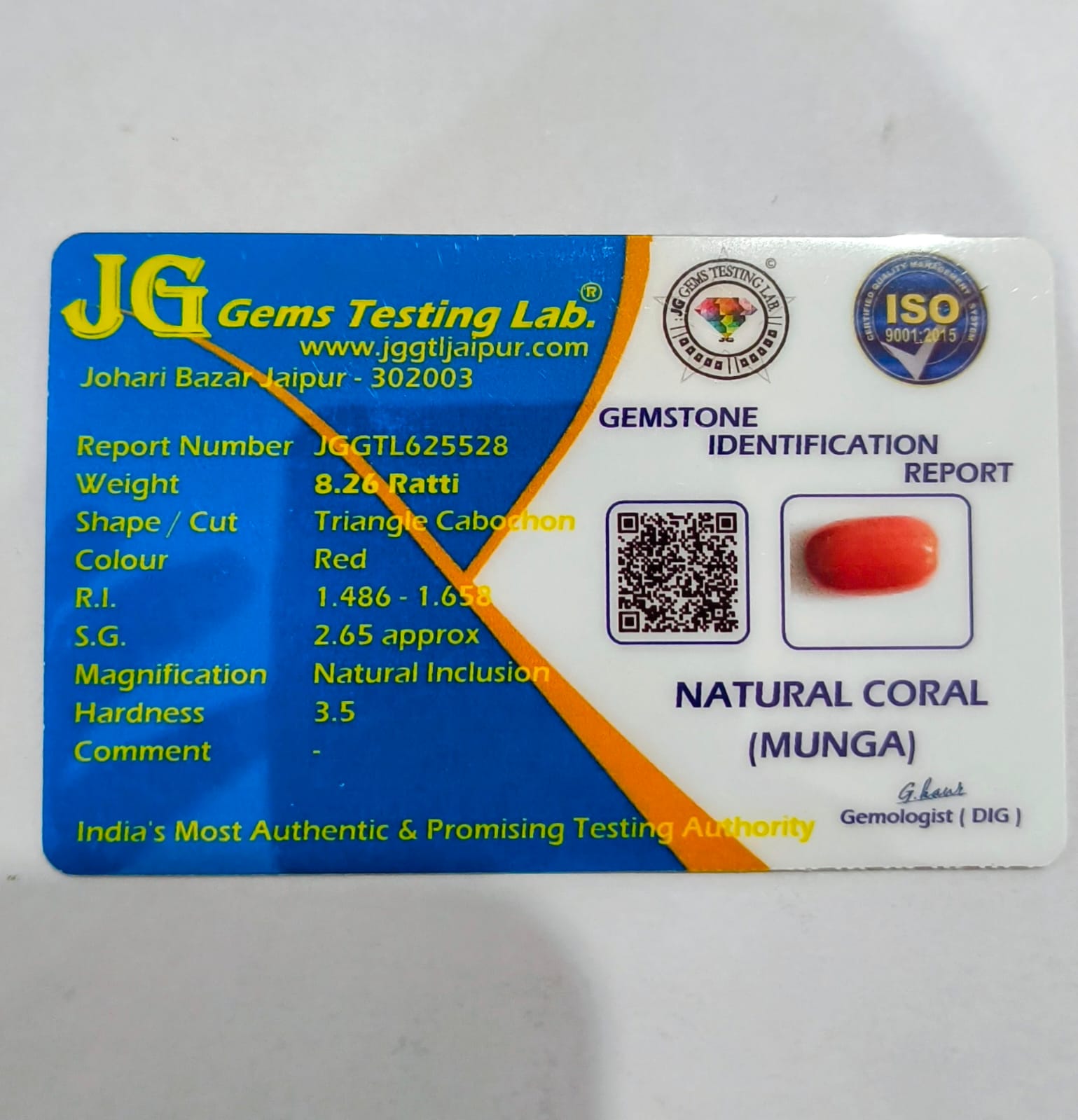 Natural Red Coral (Moonga) Gemstone – 8.26 Ratti | Certified | Untreated