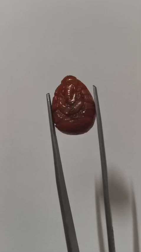 Natural Red Coral (Moonga) Ganesh Ji 14.44 Ratti (Approx. 12.99 Carat) | Certified Ganesh Coral Gemstone | Original Red Coral for Pendant, Puja, Gifting & Collection